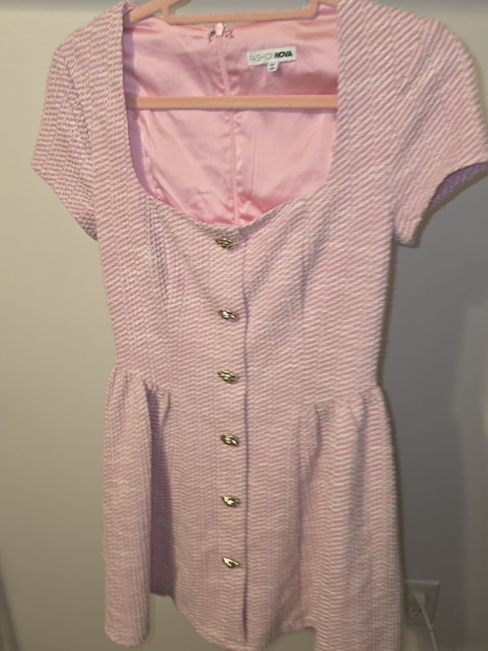 Fashion Nova Pink Short-Sleeve Button-Front Dress